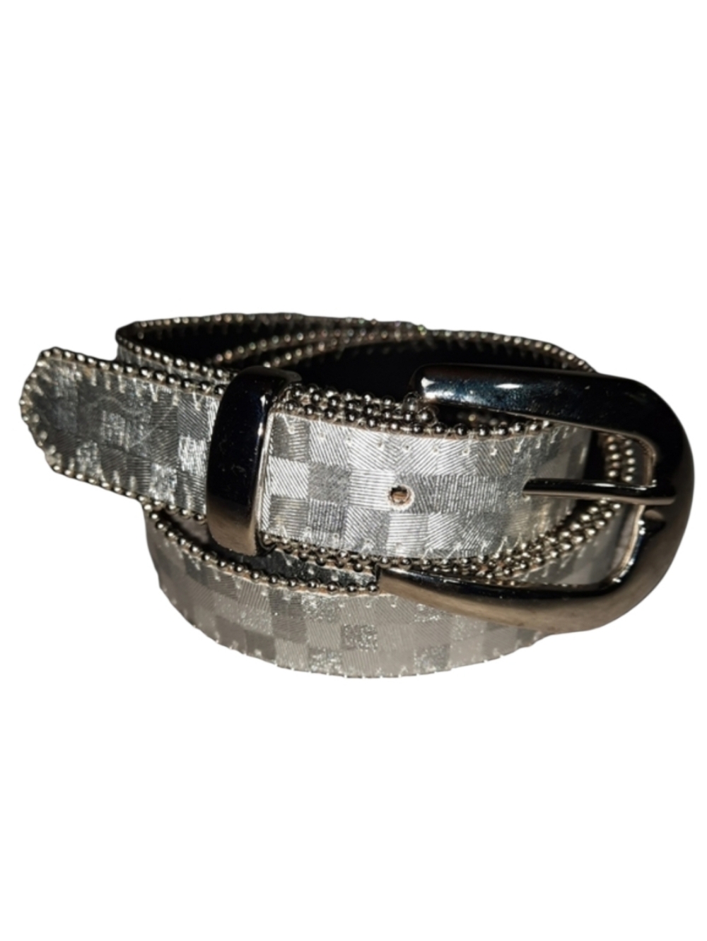 Elite VTG Disco Metallic Silver Checkerboard Fashion Belt SZ M/L